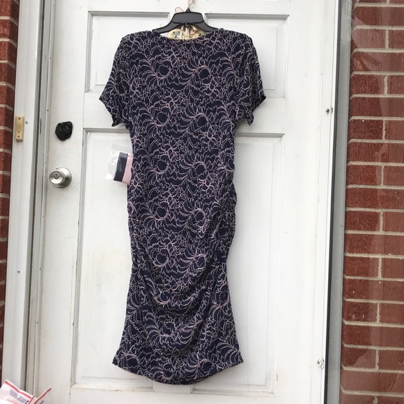 NWT Motherhood Maternity Lace Gender Reveal NAVY BLUE Dress Pink Embroidery 1X - Picture 8 of 9